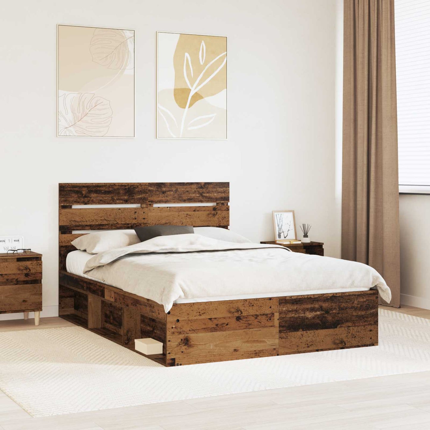 Bed Frame with Headboard Old Wood 140 x 190 cm Solid Pine Wood