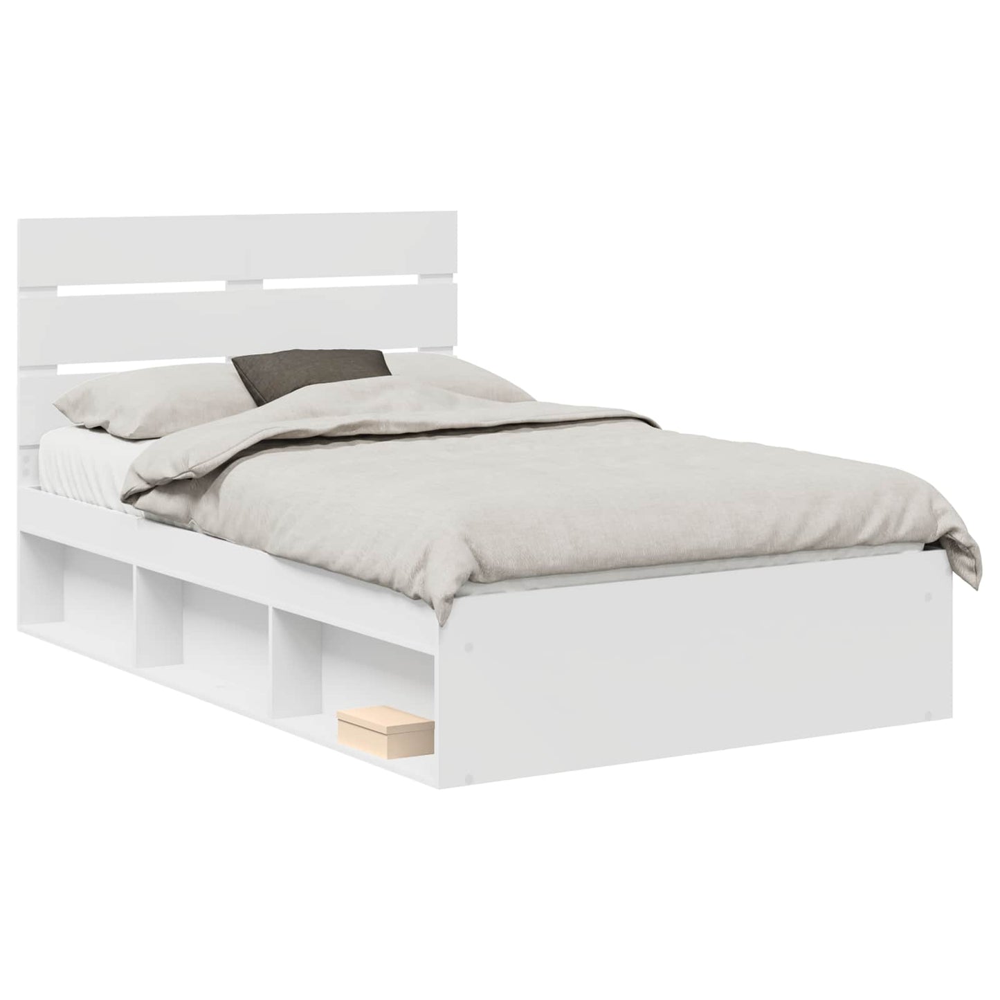 Bed Frame with Headboard White 135 x 190 cm Solid Pine Wood