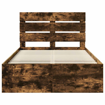 Bed Frame Smoked Oak 135 x 190 cm Solid Pine Wood