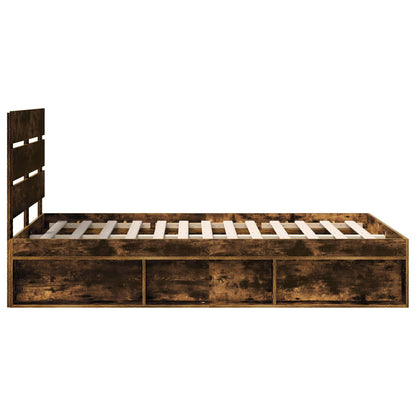 Bed Frame Smoked Oak 135 x 190 cm Solid Pine Wood