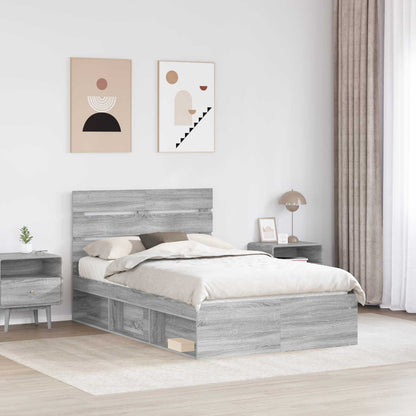 Bed Frame Grey Sonoma 135 x 190 cm Solid Pine Wood
