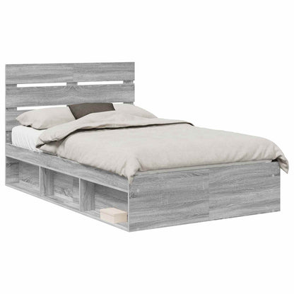 Bed Frame Grey Sonoma 135 x 190 cm Solid Pine Wood