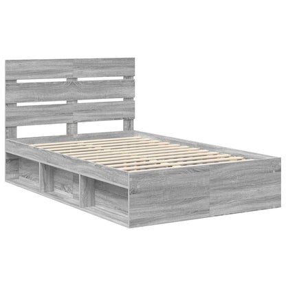 Bed Frame Grey Sonoma 135 x 190 cm Solid Pine Wood