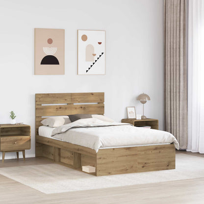 Bed Frame Artisian Oak 135 x 190 cm Solid Pine Wood