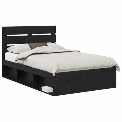 Bed Frame with Headboard Black 120 x 200 cm Solid Pine Wood