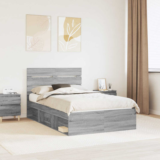 Bed Frame Grey Sonoma 120 x 190 cm Solid Pine Wood