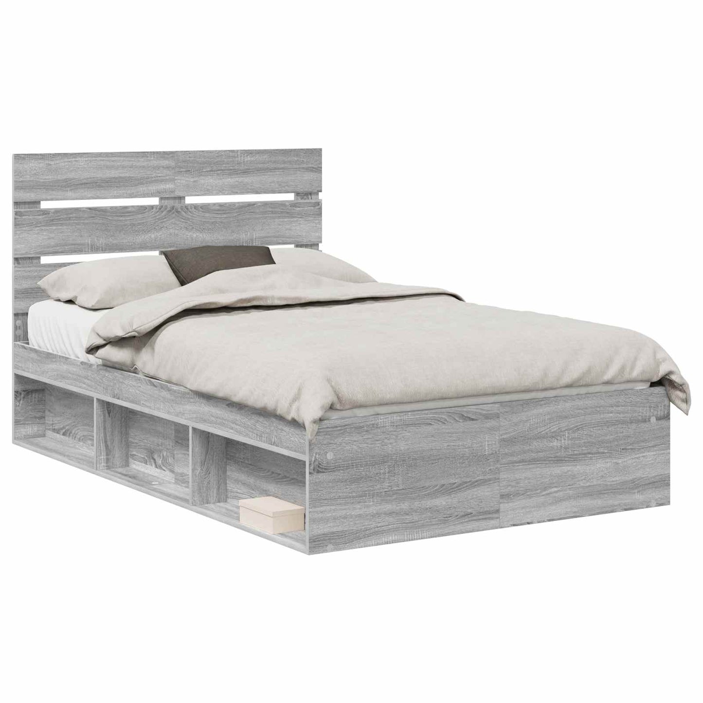 Bed Frame Grey Sonoma 120 x 190 cm Solid Pine Wood