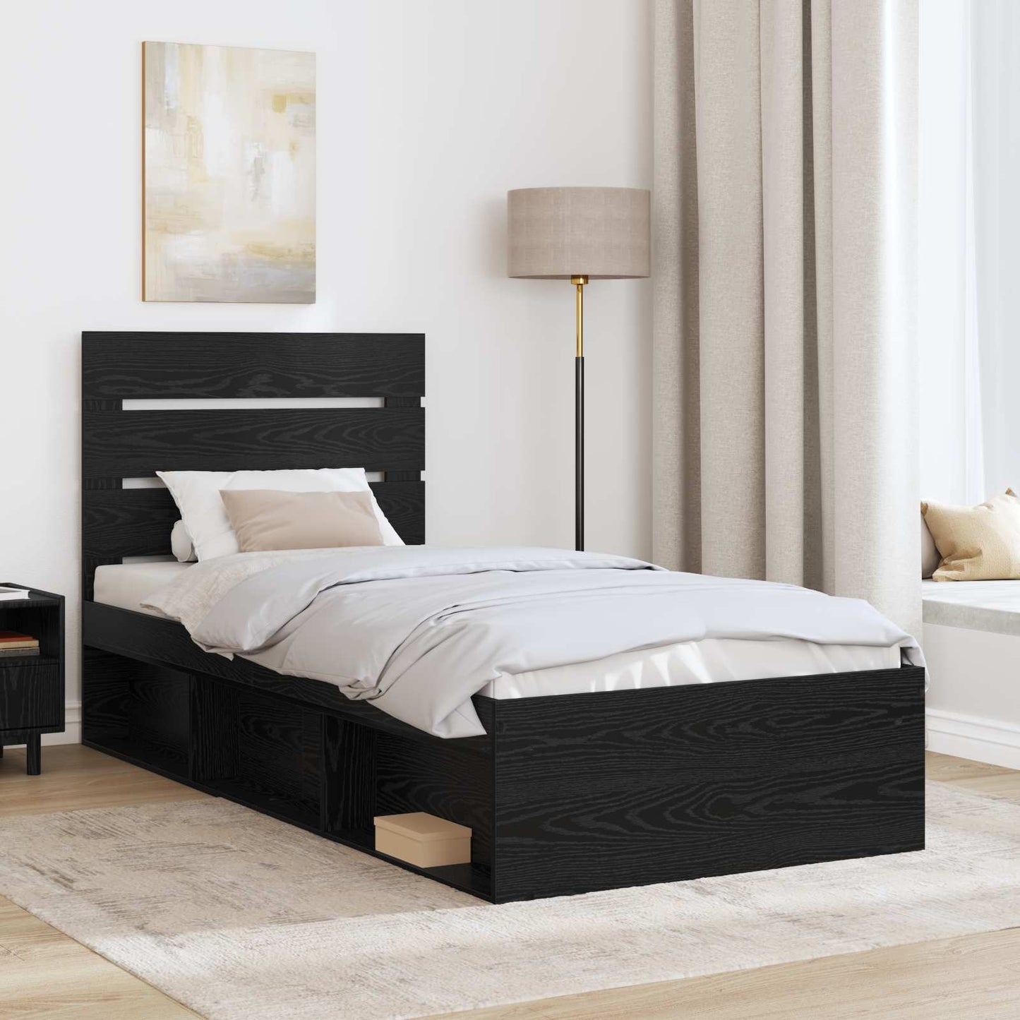 Bed Frame with Headboard Black 100 x 200 cm Solid Pine Wood
