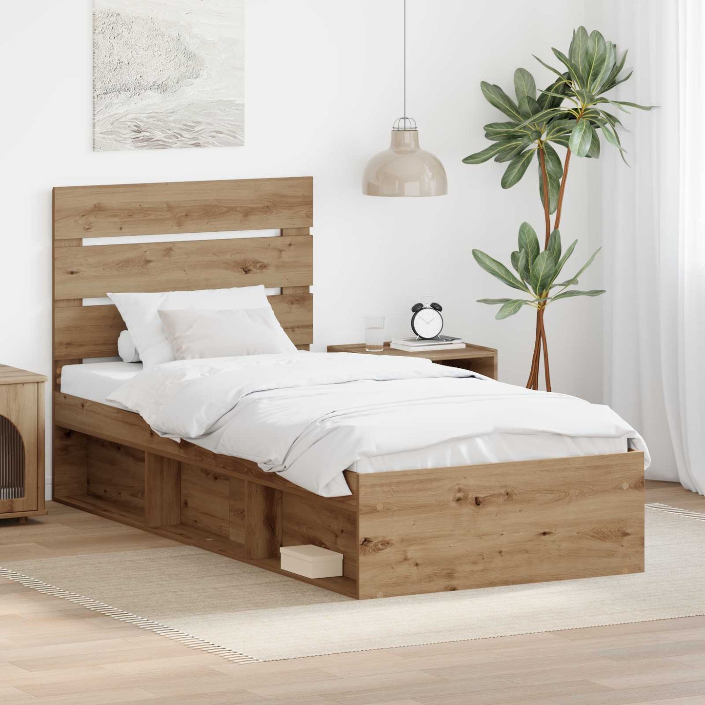 Bed Frame Artisian Oak 100 x 200 cm Solid Pine Wood