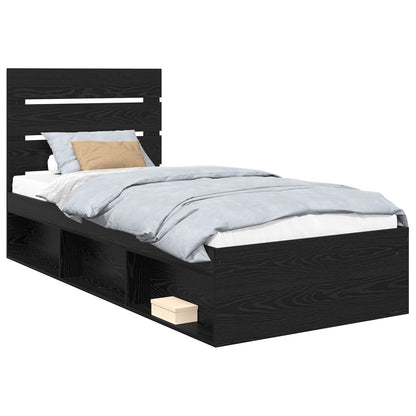 Bed Frame with Headboard Black 90 x 200 cm Solid Pine Wood