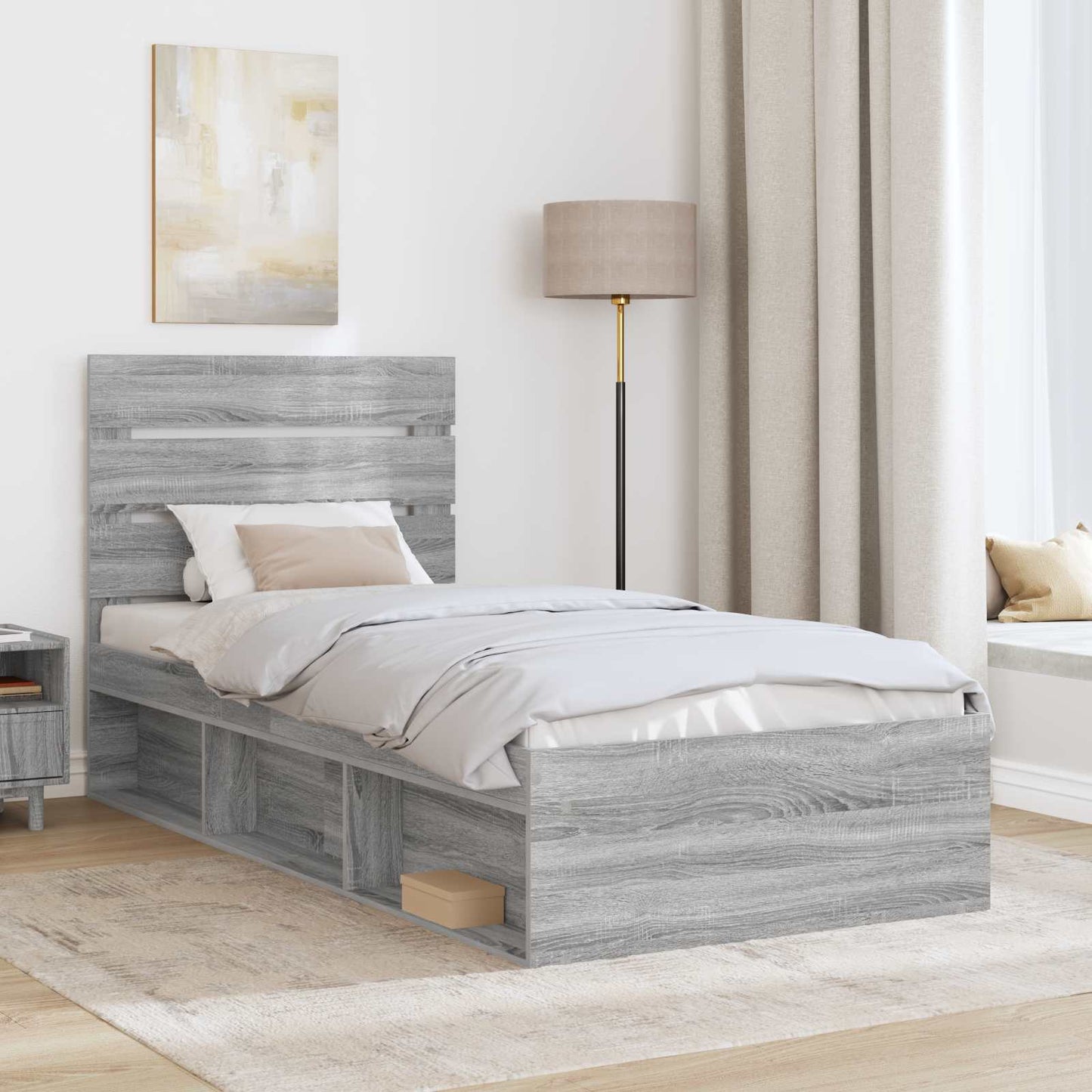 Bed Frame Grey Sonoma 90 x 200 cm Solid Pine Wood