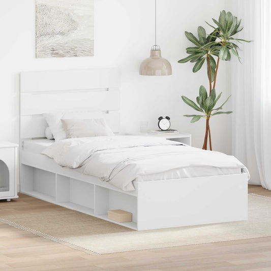 Bed Frame with Headboard White 90 x 190 cm Solid Pine Wood