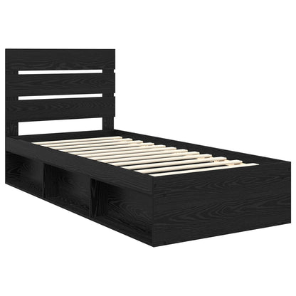 Bed Frame with Headboard Black 90 x 190 cm Solid Pine Wood