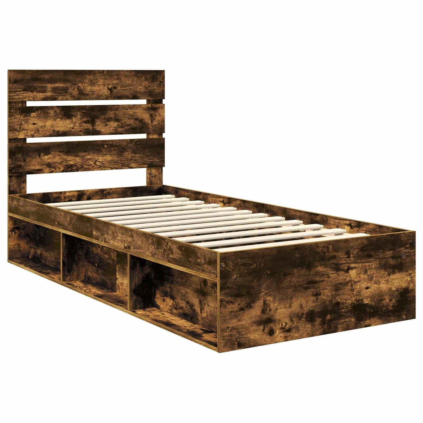Bed Frame with Headboard Smoked Oak 90 x 190 cm Solid Pine Wood