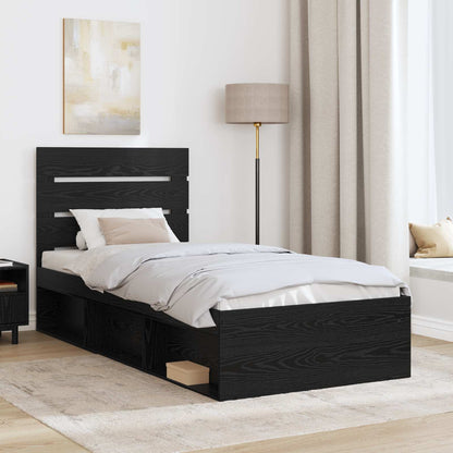 Bed Frame with Headboard Black 75 x 190 cm Solid Pine Wood