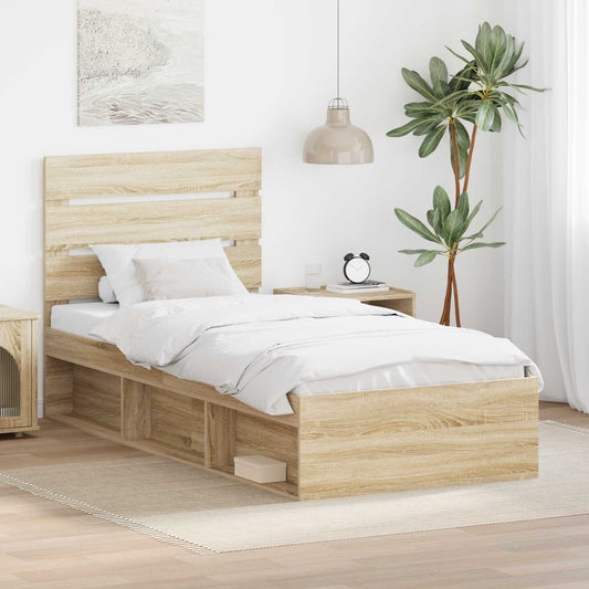 Bed Frame with Headboard Sonoma Oak 75 x 190 cm Solid Pine Wood
