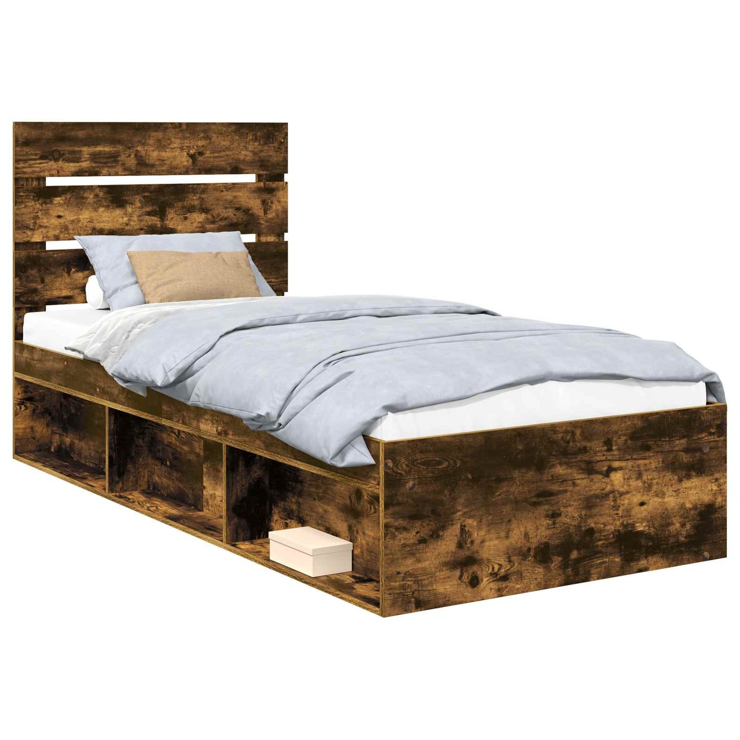 Bed Frame with Headboard Smoked Oak 75 x 190 cm Solid Pine Wood