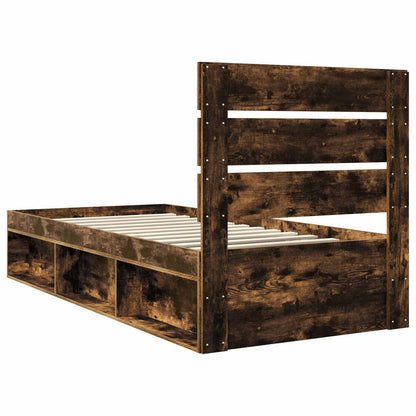 Bed Frame with Headboard Smoked Oak 75 x 190 cm Solid Pine Wood