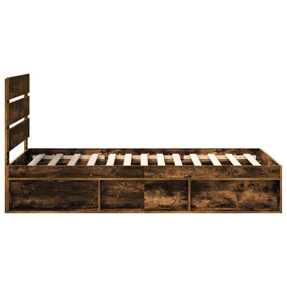 Bed Frame with Headboard Smoked Oak 75 x 190 cm Solid Pine Wood
