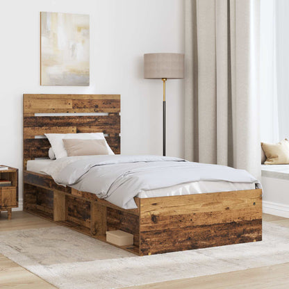 Bed Frame with Headboard Old Wood 75 x 190 cm Solid Pine Wood