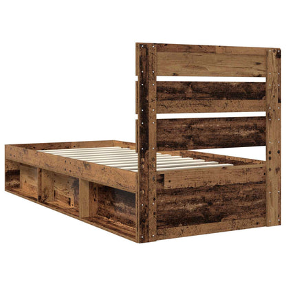 Bed Frame with Headboard Old Wood 75 x 190 cm Solid Pine Wood