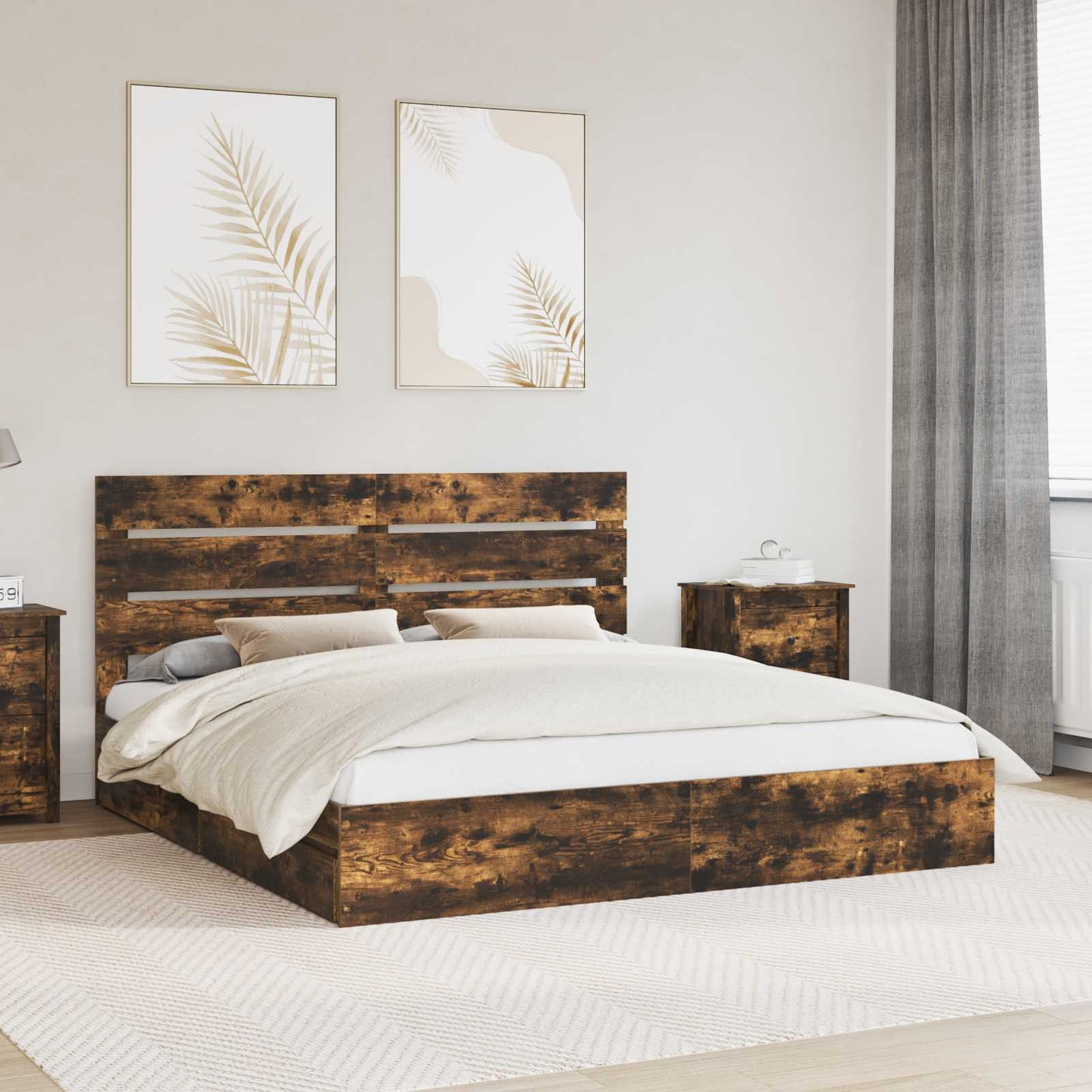 Storage Bed with Drawer Smoked Oak 180 x 200 cm Engineered Wood