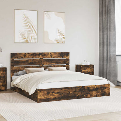 Storage Bed with Drawer Smoked Oak 180 x 200 cm Engineered Wood