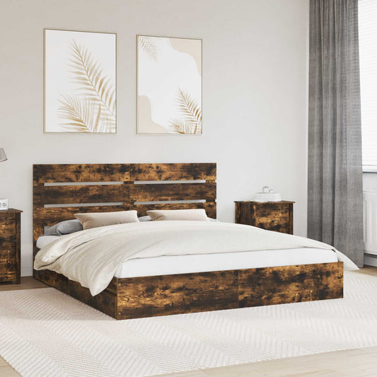 Storage Bed with Drawer Smoked Oak 180 x 200 cm Engineered Wood