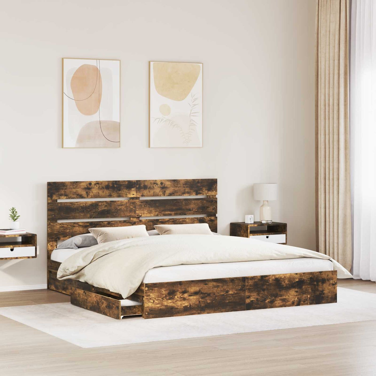 Storage Bed with Drawer Smoked Oak 180 x 200 cm Engineered Wood