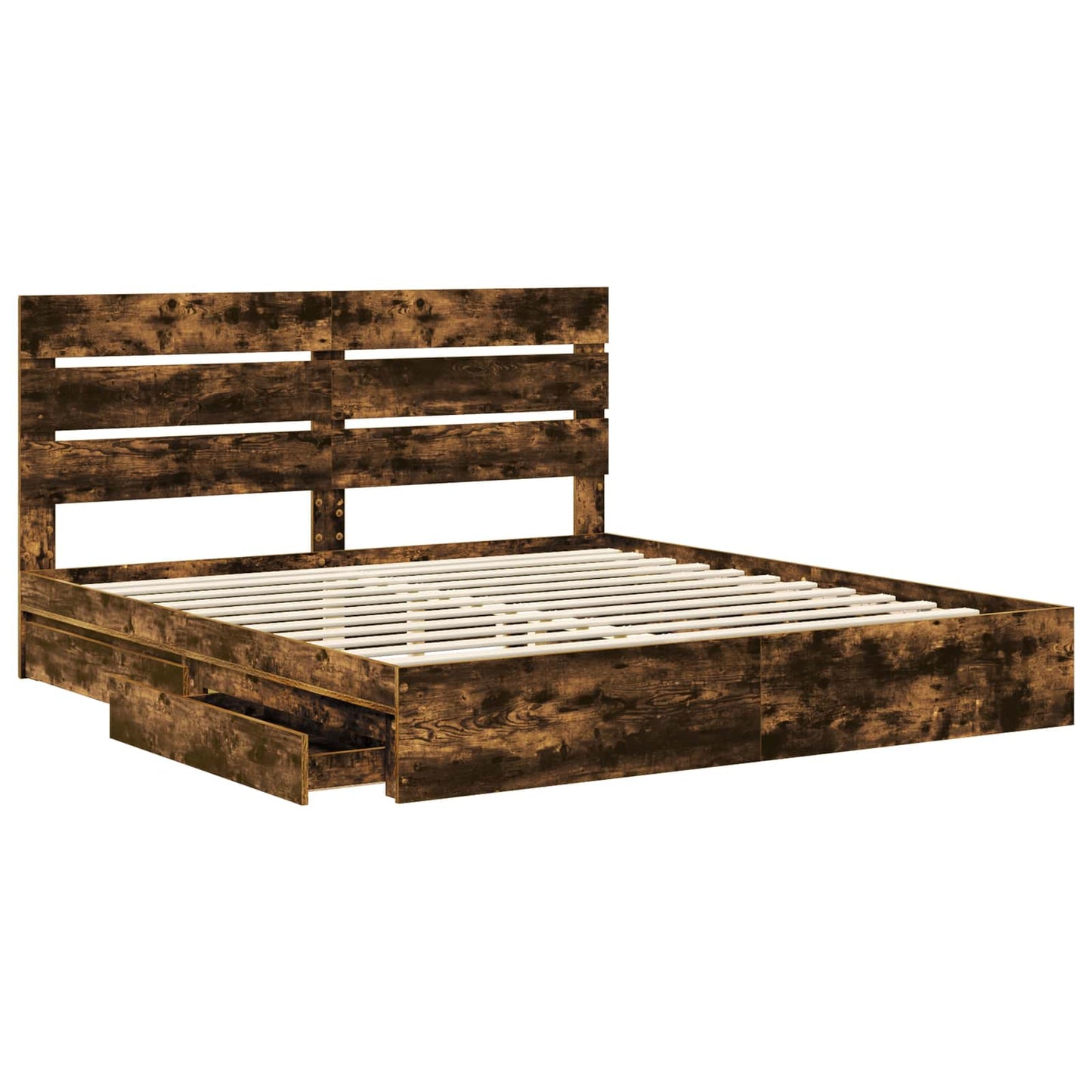 Storage Bed with Drawer Smoked Oak 180 x 200 cm Engineered Wood