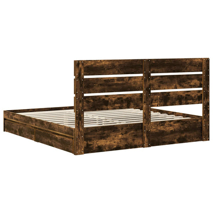 Storage Bed with Drawer Smoked Oak 180 x 200 cm Engineered Wood