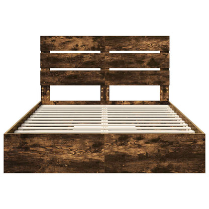 Storage Bed with Drawer Smoked Oak 160 x 200 cm Engineered Wood