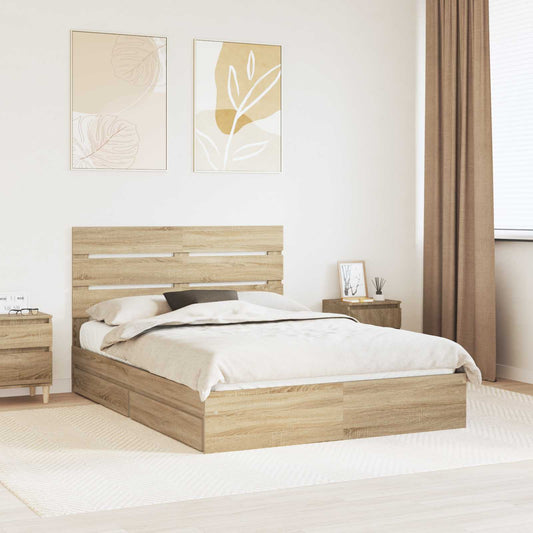 Storage Bed with Drawer Sonoma Oak 140 x 200 cm Engineered Wood