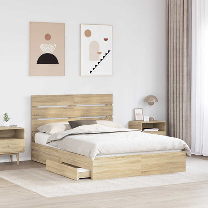 Storage Bed with Drawer Sonoma Oak 140 x 190 cm Engineered Wood