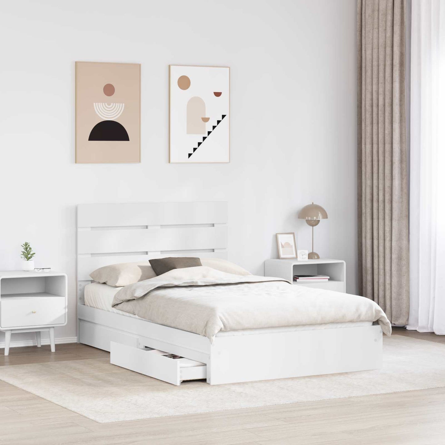Storage Bed with Headboard White 135 x 190 cm Engineered Wood