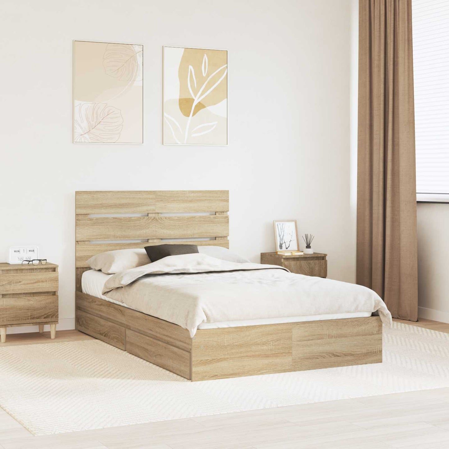 Storage Bed with Drawer Sonoma Oak 120 x 200 cm Engineered Wood