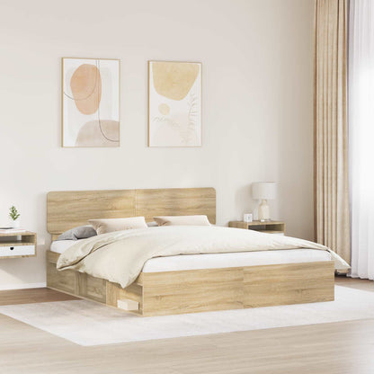 Bed Frame with Headboard Sonoma 200 x 200 cm Solid Pine Wood