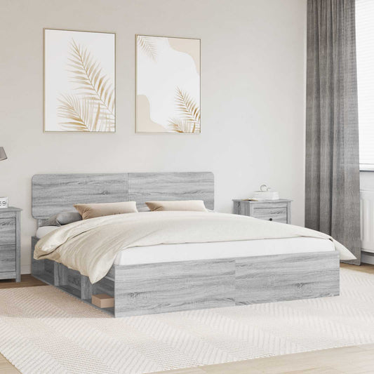 Bed Frame Grey Sonoma 200 x 200 cm Solid Pine Wood