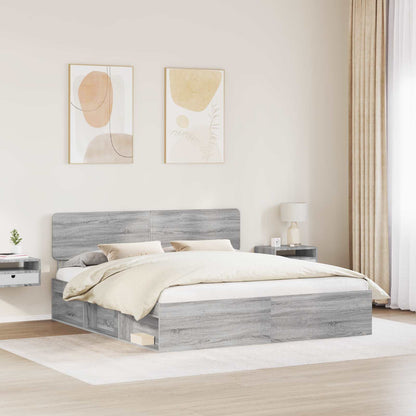 Bed Frame Grey Sonoma 200 x 200 cm Solid Pine Wood