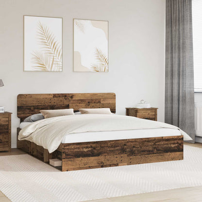Bed Frame with Headboard Old Wood 200 x 200 cm Solid Pine Wood
