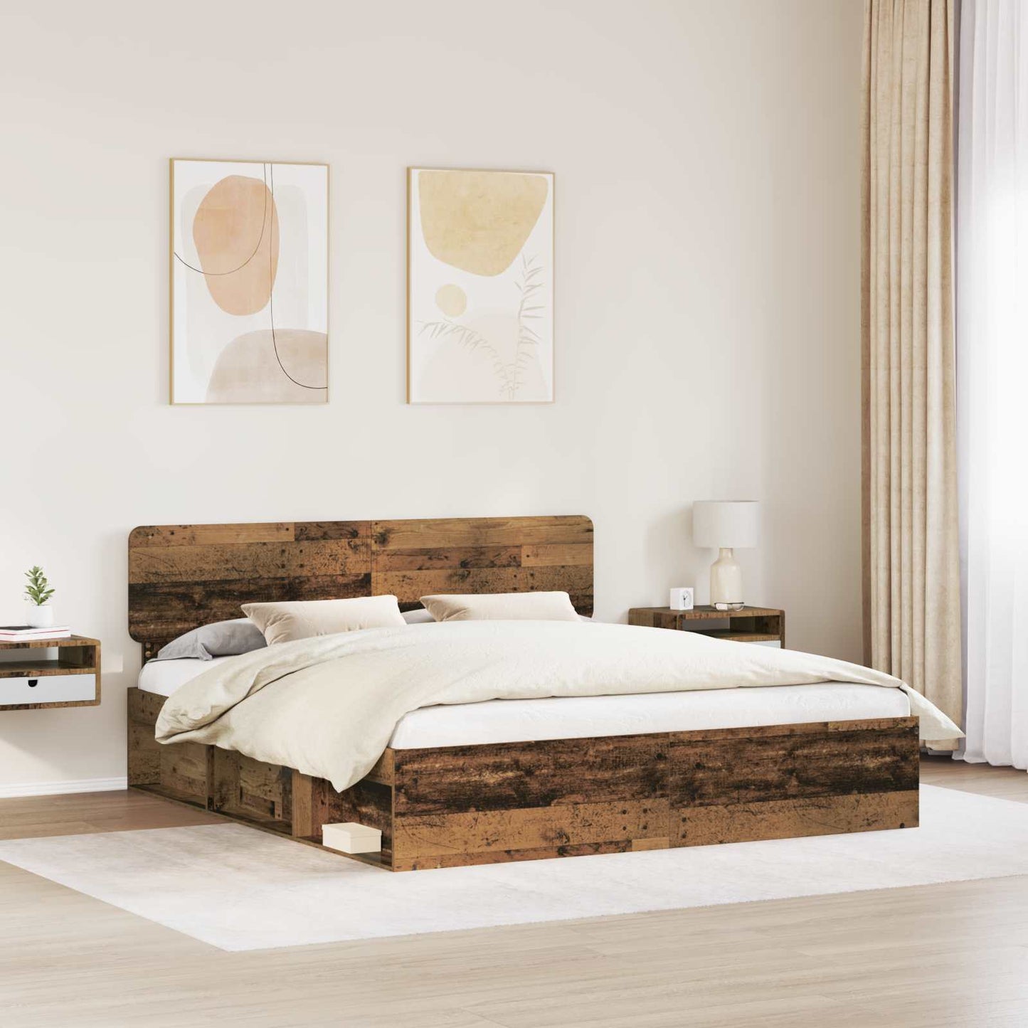 Bed Frame with Headboard Old Wood 200 x 200 cm Solid Pine Wood