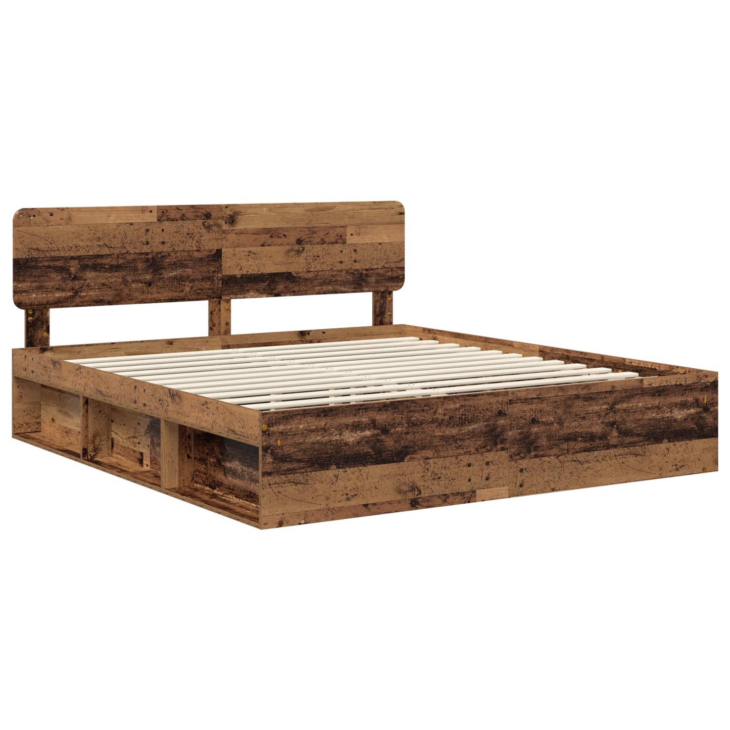 Bed Frame with Headboard Old Wood 200 x 200 cm Solid Pine Wood