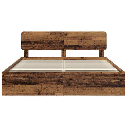 Bed Frame with Headboard Old Wood 200 x 200 cm Solid Pine Wood