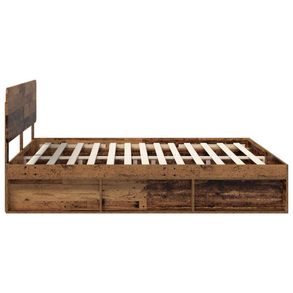 Bed Frame with Headboard Old Wood 200 x 200 cm Solid Pine Wood