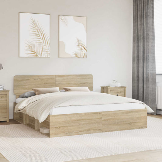 Bed Frame with Headboard Sonoma 180 x 200 cm Solid Pine Wood