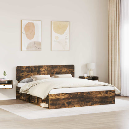Bed Frame Smoked Oak 180 x 200 cm Solid Pine Wood