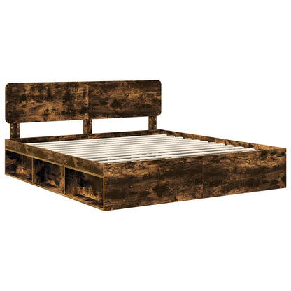 Bed Frame Smoked Oak 180 x 200 cm Solid Pine Wood
