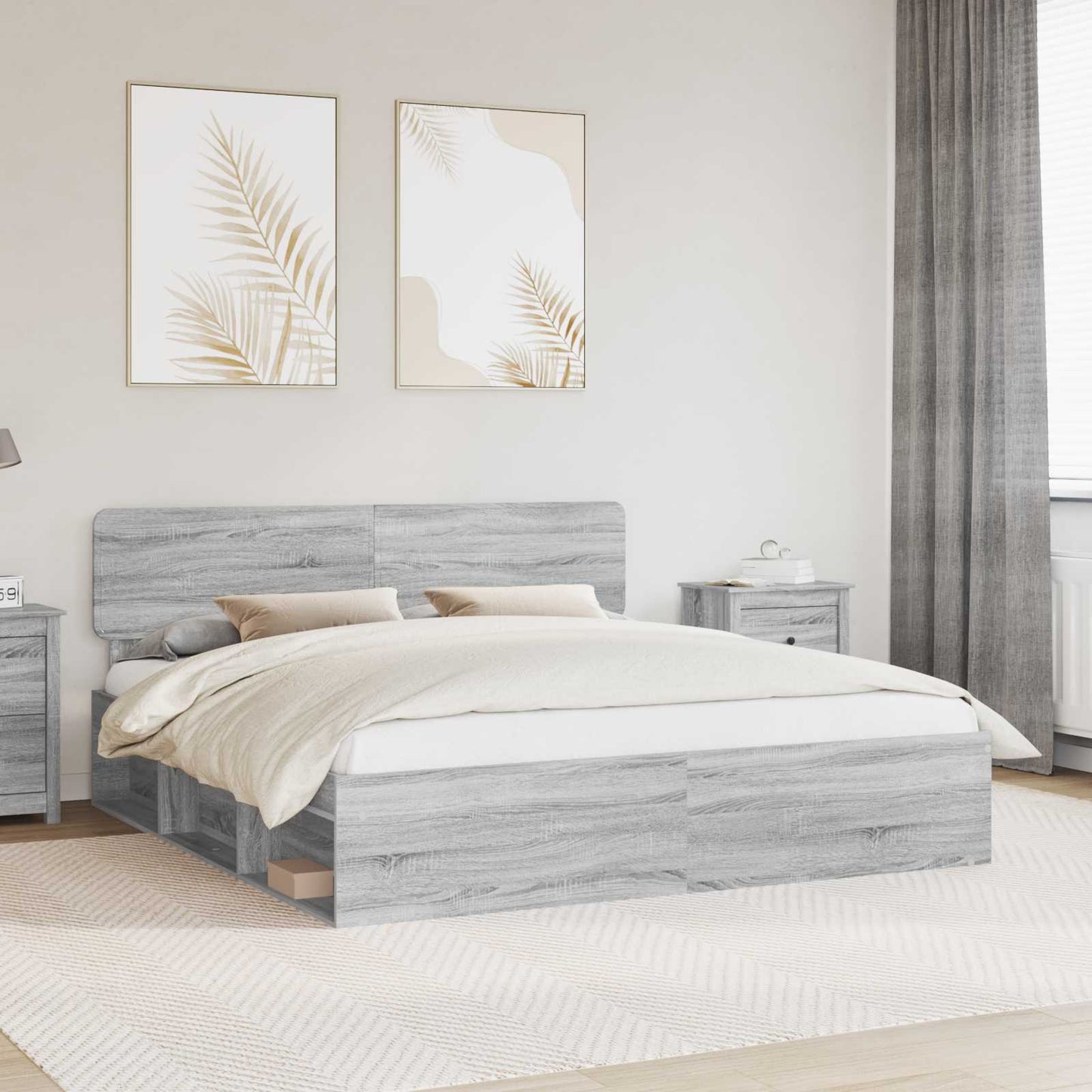 Bed Frame Grey Sonoma 180 x 200 cm Solid Pine Wood