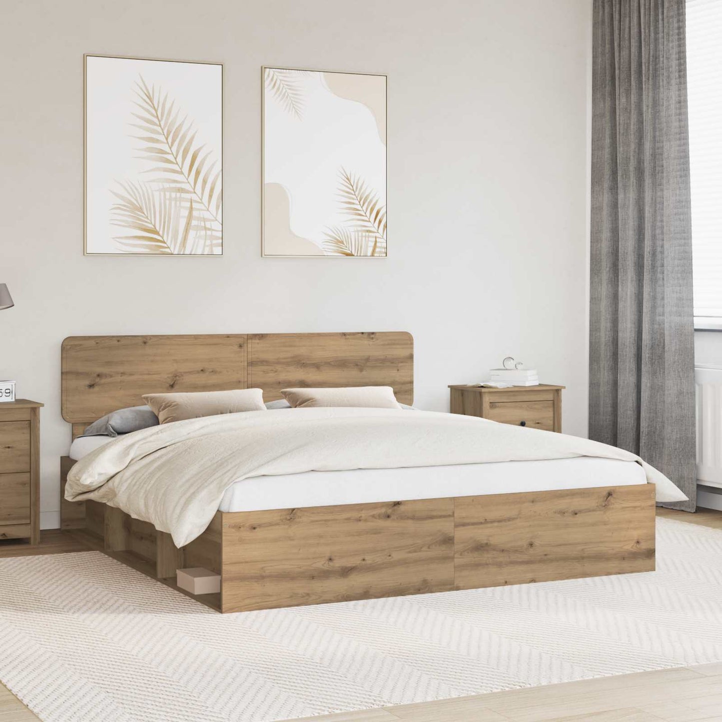 Bed Frame Artisian Oak 180 x 200 cm Solid Pine Wood