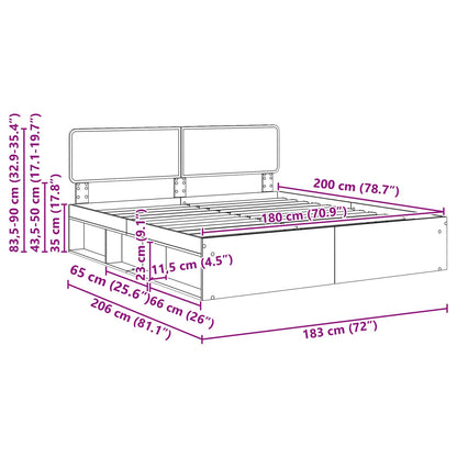 Bed Frame Artisian Oak 180 x 200 cm Solid Pine Wood